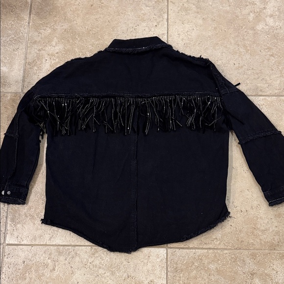 Zara Black Fringe Button-Up Shacket - Picture 2 of 4